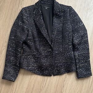 Ann Taylor Textured Black Tweed Blazer - Black/Gray/Multi (Purple & Yellow)